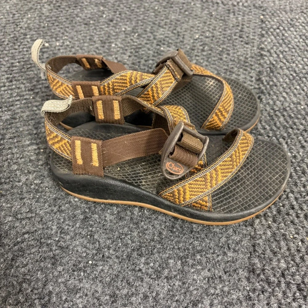 Chaco Kids Z1 EcoTread Sandals Brown Yellow Chevron Geometric Size 13